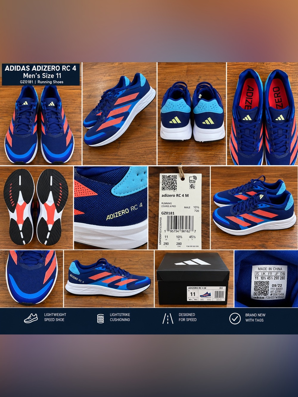 NWT/Adidas Adizero RC/Men’s Size 11/Colorway: Legacy Indigo / Turbo / Sky Rush
